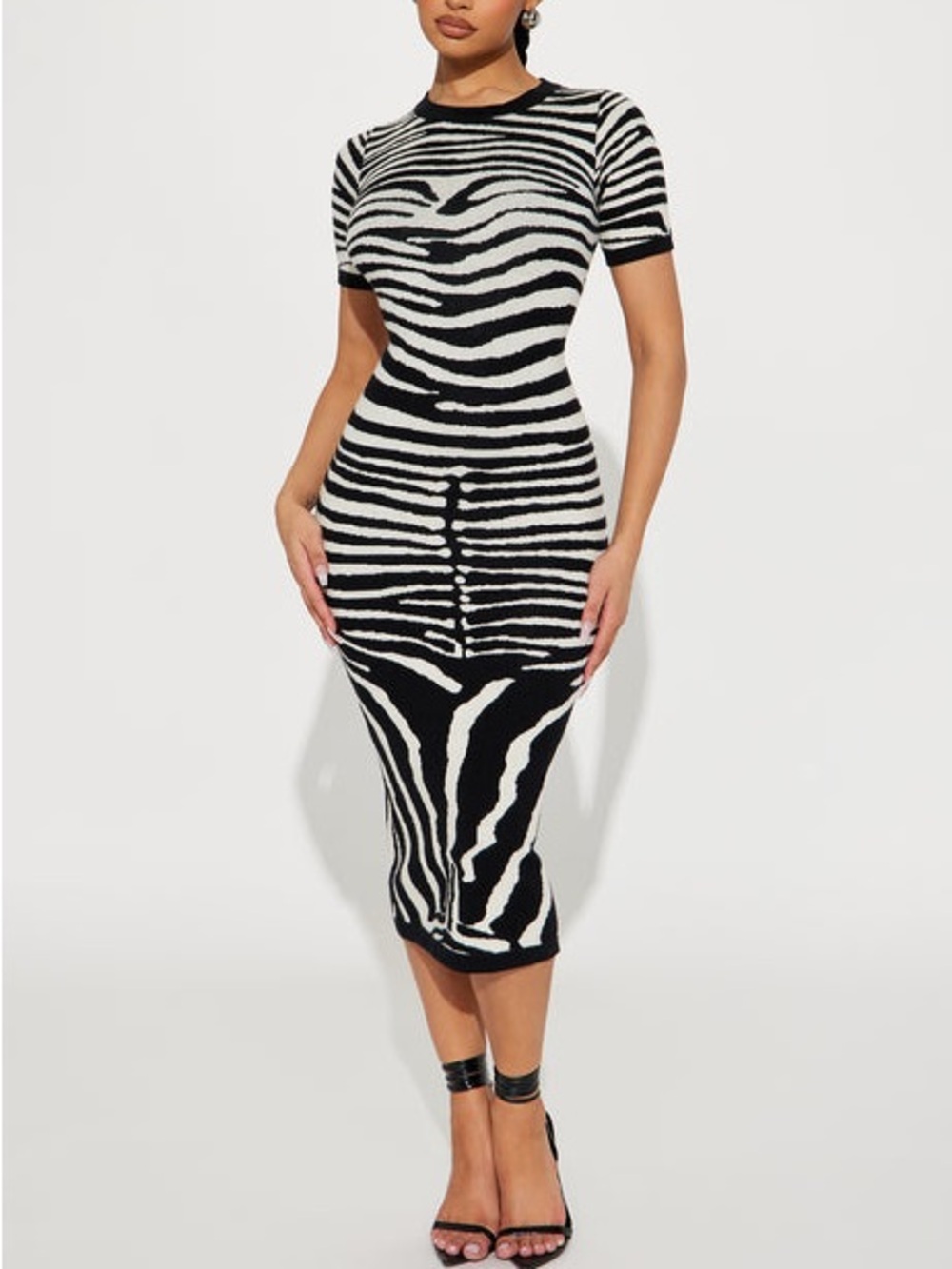 Soft luxurious fabric Zebra Print Knit Midi Dress Stretchy & Bold